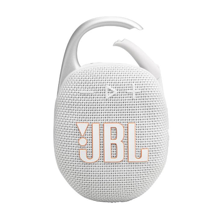 JBL Clip 5 | Haut-parleur à mousqueton portable - Bluetooth - IP67 - Blanc-Sonxplus Chibougamau