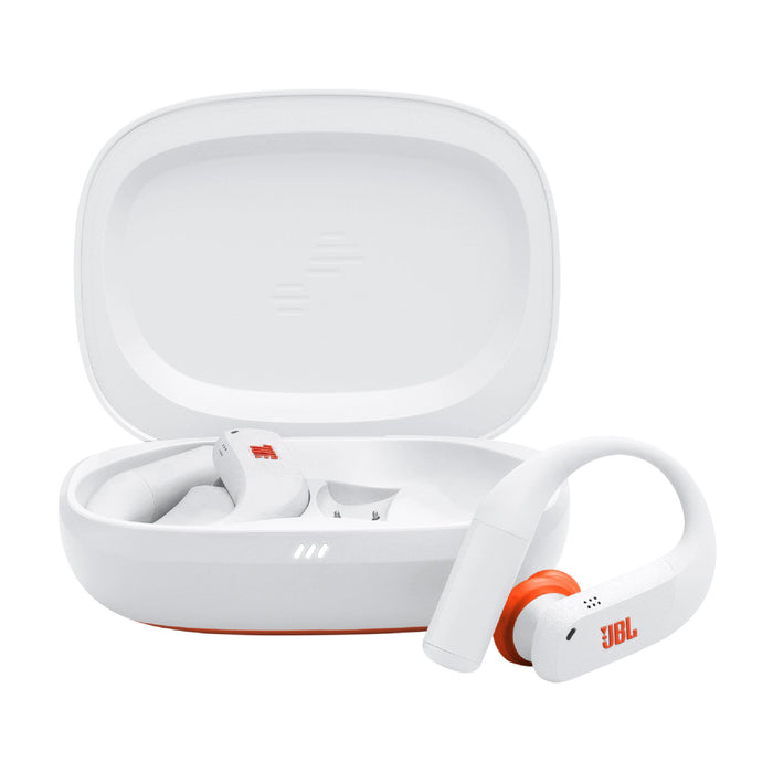 JBL Endurance Peak 4 | Écouteurs intra-auriculaire - TwistLock  - Blanc/Orange | 01 | Sonxplus Chibougamau